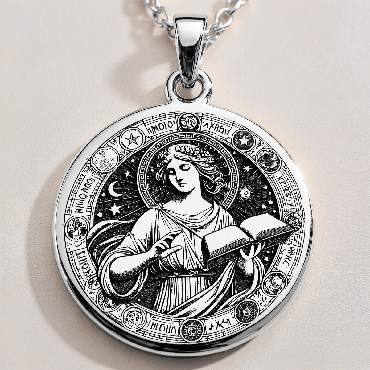 925 sterling silver Mnemosyne Goddess pendant, detailed view 6.
