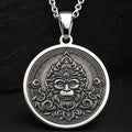 Sterling silver Monkey God Sun Wukong Necklace: round  of Sun Wukong Monkey God with en...