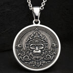 Sterling silver Monkey God Sun Wukong Necklace: round  of Sun Wukong Monkey God with en...