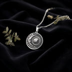 Sterling silver Sun Moon Celestial Pendant: round  sun moon celestial design with engra...