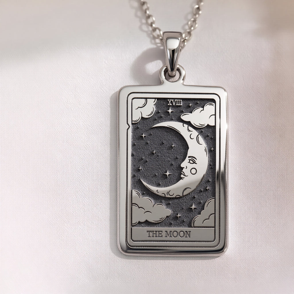 Moon Tarot Card Necklace | Silver & Plated Options - Occult Arcana Spiritual Protection