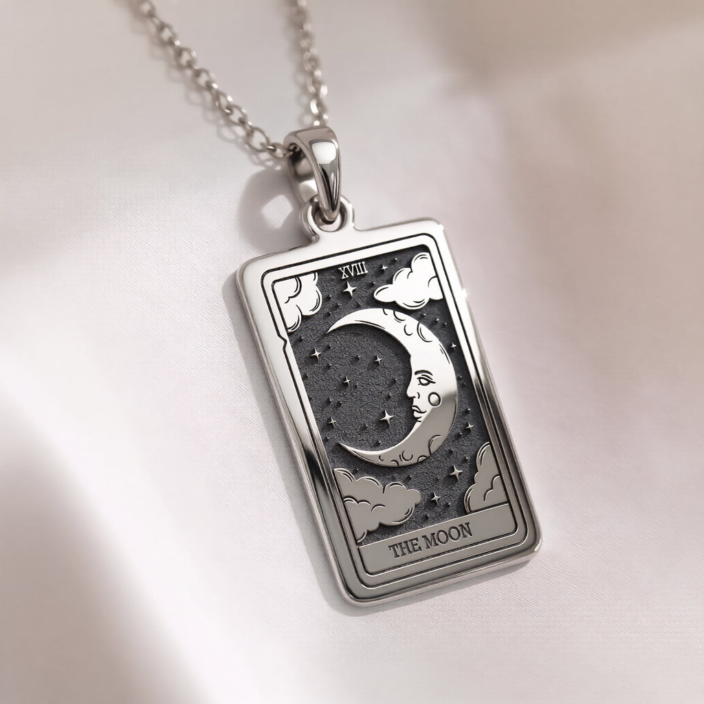 Moon Tarot Card Necklace | Silver & Plated Options - Occult Arcana Spiritual Protection