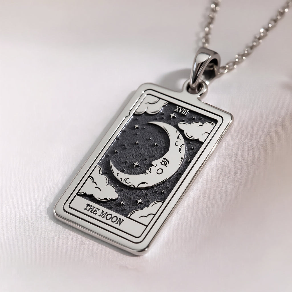 Moon Tarot Card Necklace | Silver & Plated Options - Occult Arcana Spiritual Protection
