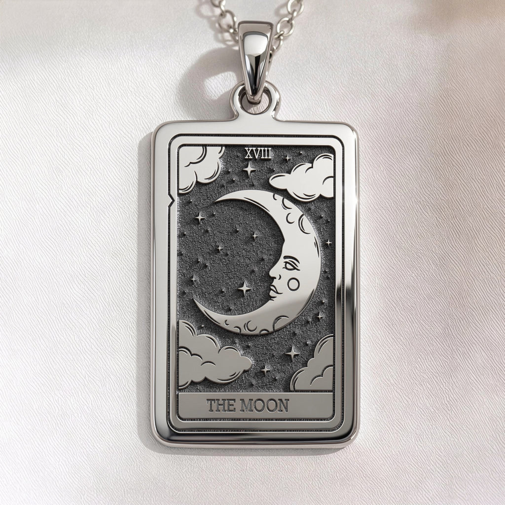 Moon Tarot Card Necklace | Silver & Plated Options - Occult Arcana Spiritual Protection