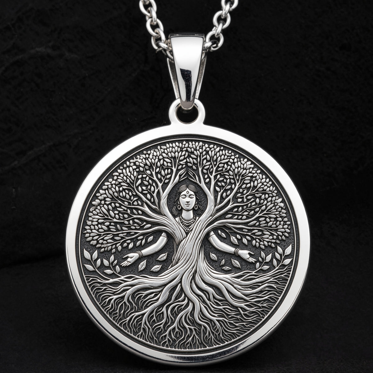 Sterling silver Tree of Life Roots & Branches Pendant: round  the Hindu deity Shiva as ...