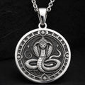Sterling silver Naga Serpent Talisman Necklace: round  of Naga serpent with detailed sc...