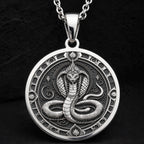 Sterling silver Naga Serpent Talisman Necklace: round  of Naga serpent with detailed sc...