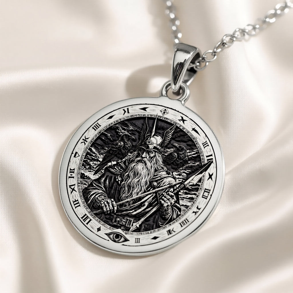 Odin Pendant Necklace: Silver Allfather God, Viking Wisdom Amulet