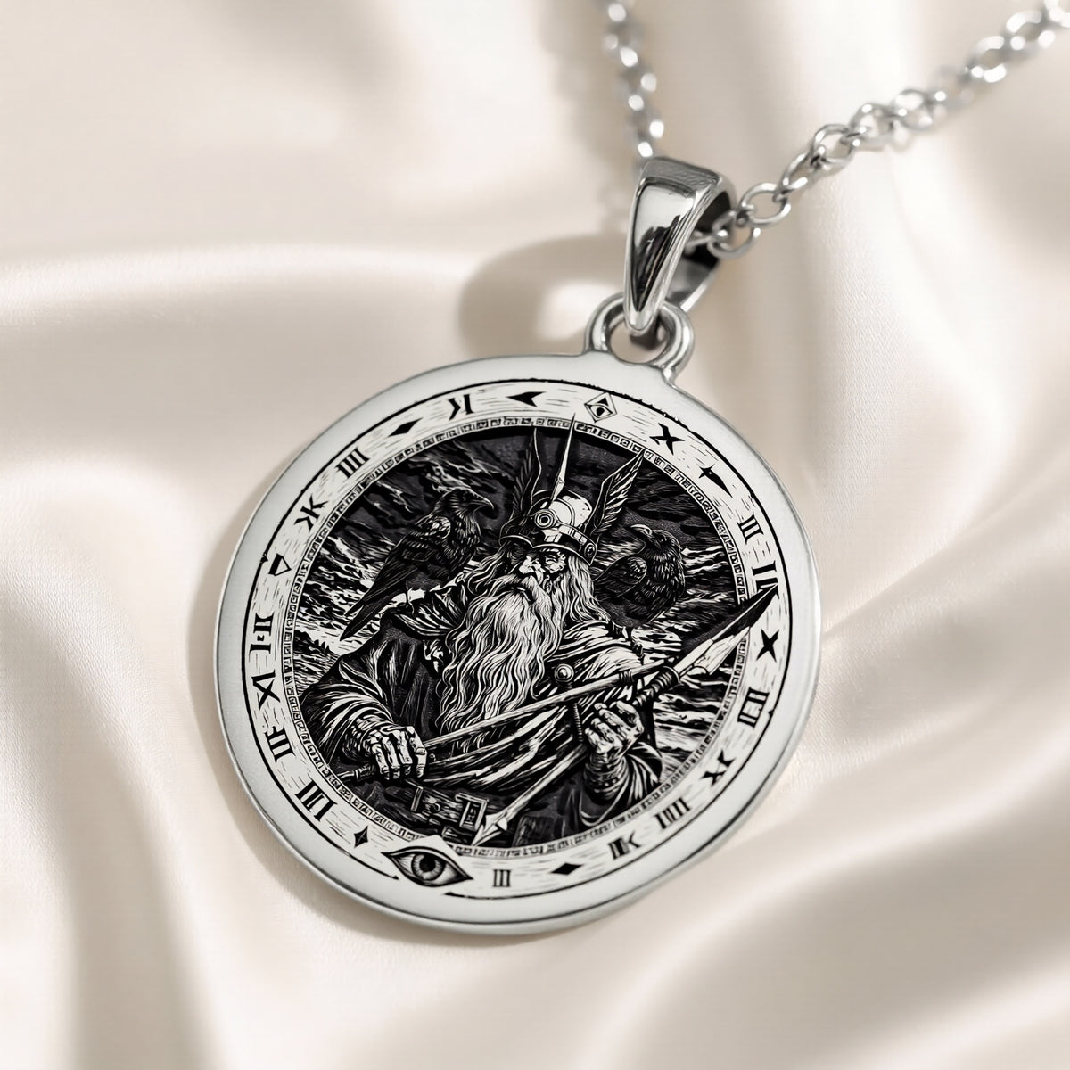 Odin Pendant Necklace: Silver Allfather God, Viking Wisdom Amulet