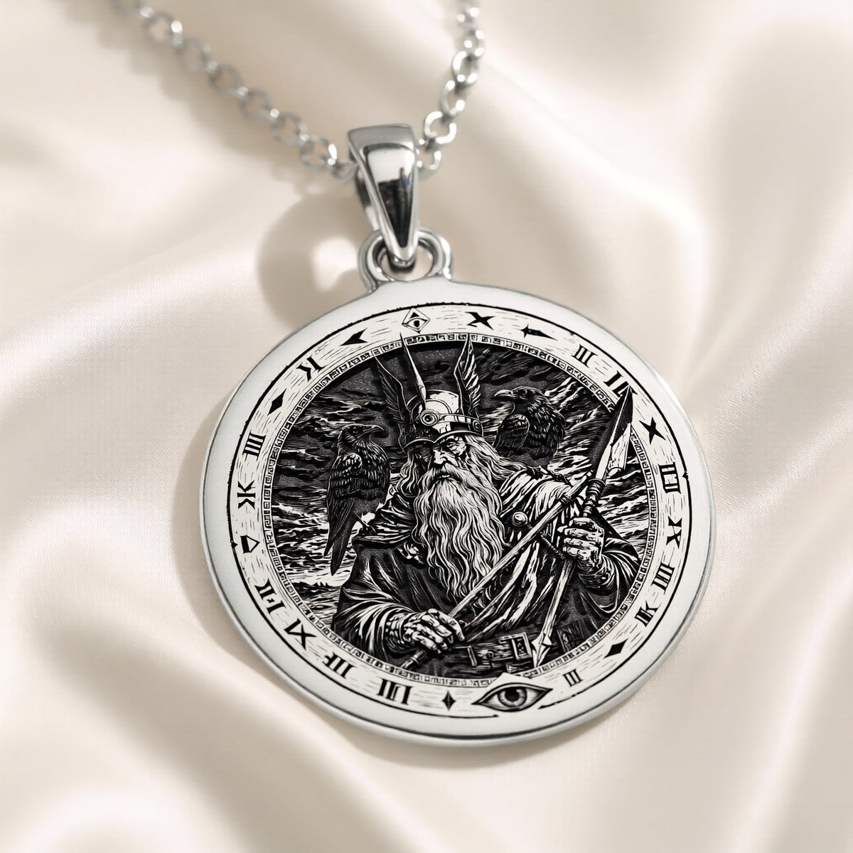 Odin Pendant Necklace: Silver Allfather God, Viking Wisdom Amulet