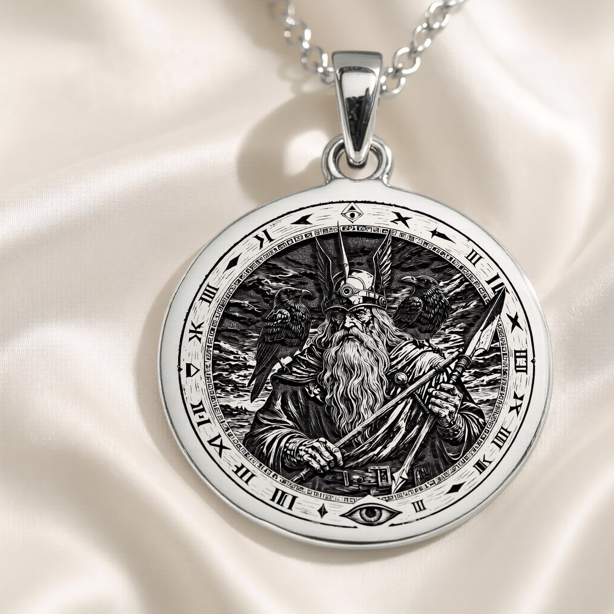 Odin Pendant Necklace: Silver Allfather God, Viking Wisdom Amulet