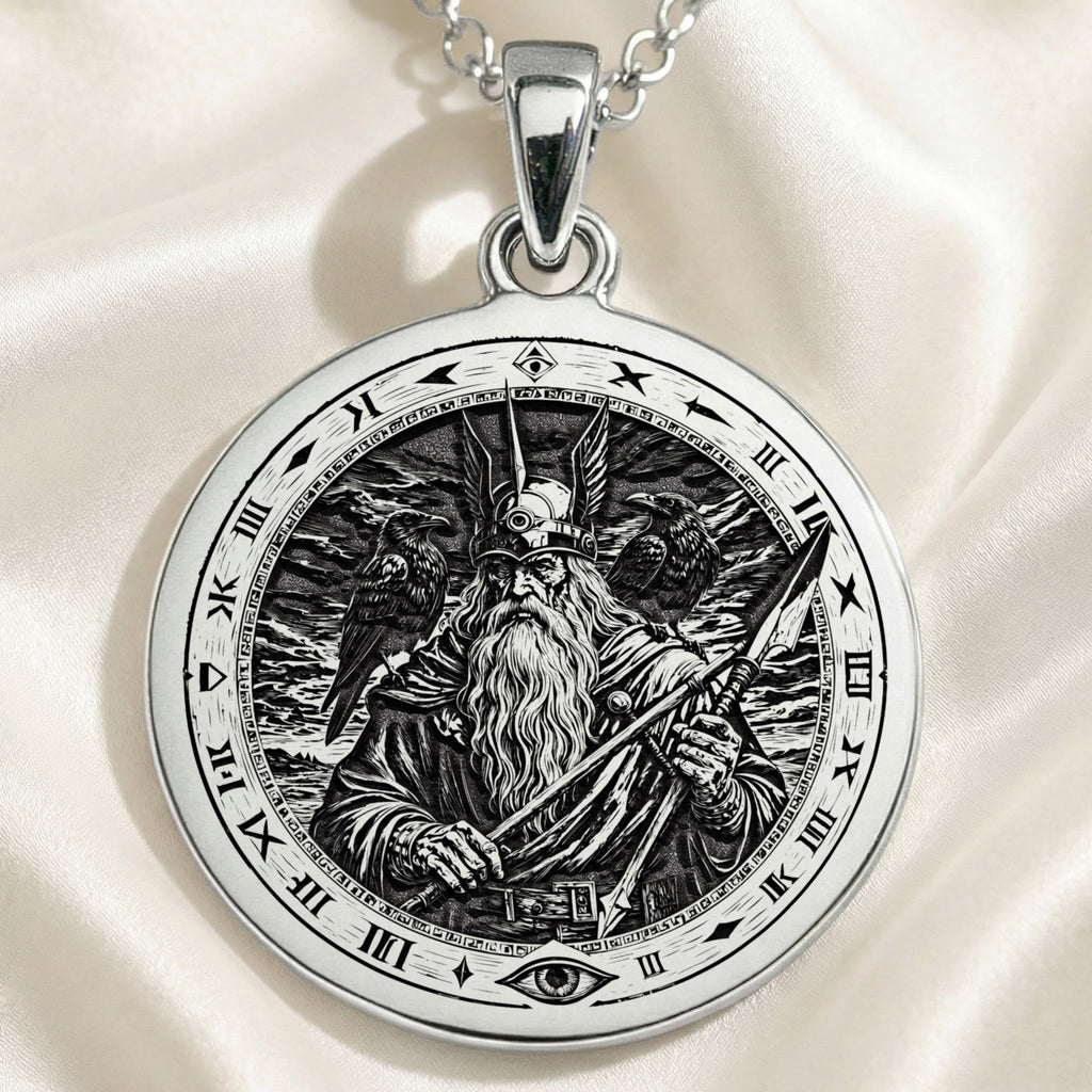 Odin Pendant Necklace: Silver Allfather God, Viking Wisdom Amulet