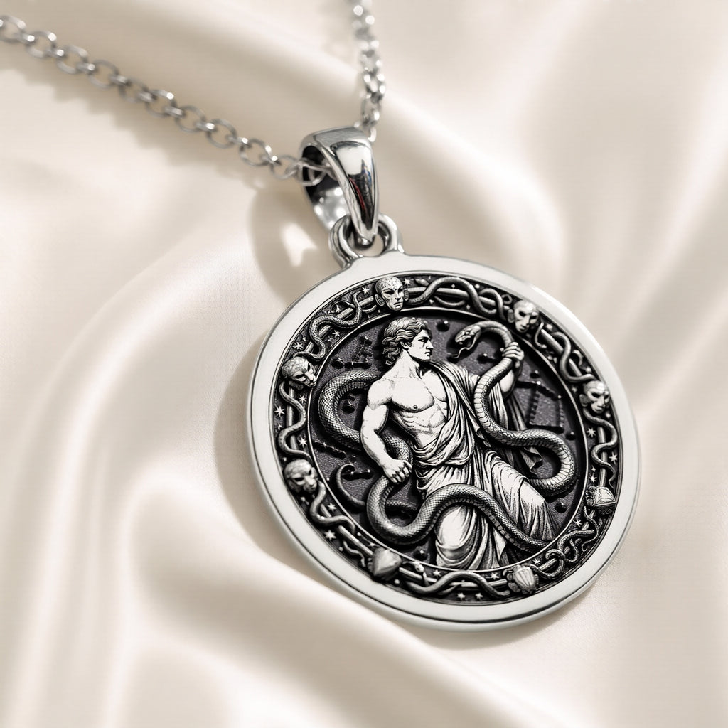 14K solid gold necklace Ophiuchus Serpent Asclepius | & Options - Rebirth Healing Symbol - view 6