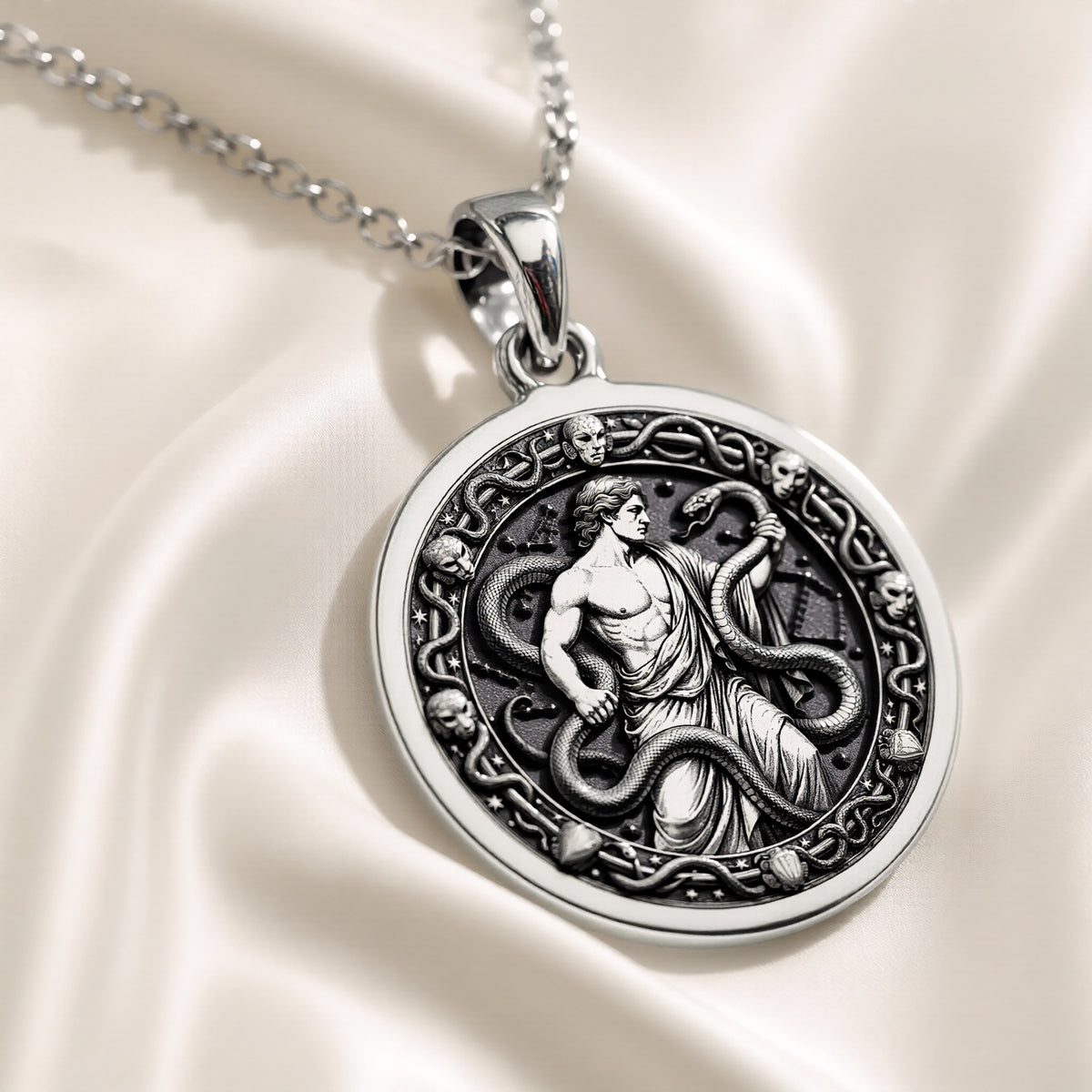 14K solid gold necklace Ophiuchus Serpent Asclepius | & Options - Rebirth Healing Symbol - view 6
