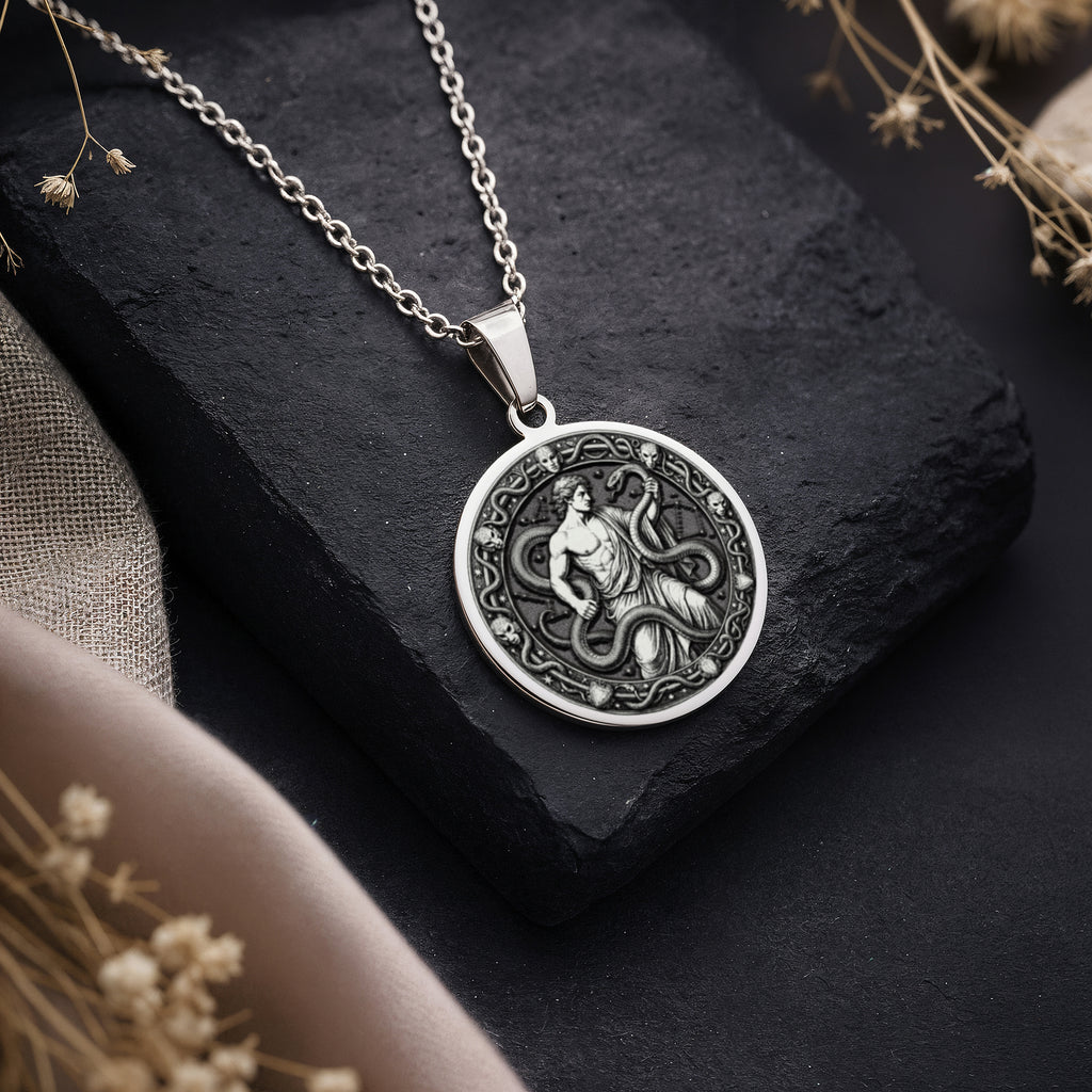 14K solid gold necklace Ophiuchus Serpent Asclepius | & Options - Rebirth Healing Symbol - view 2