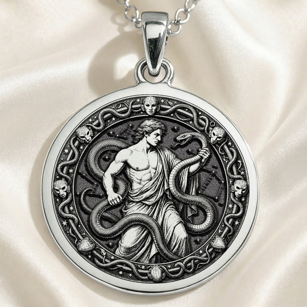 14K solid gold necklace Ophiuchus Serpent Asclepius | & Options - Rebirth Healing Symbol