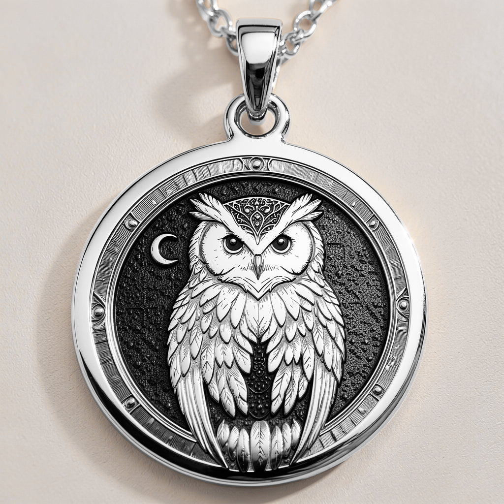 925 sterling silver Athena Owl pendant, detailed view 1.