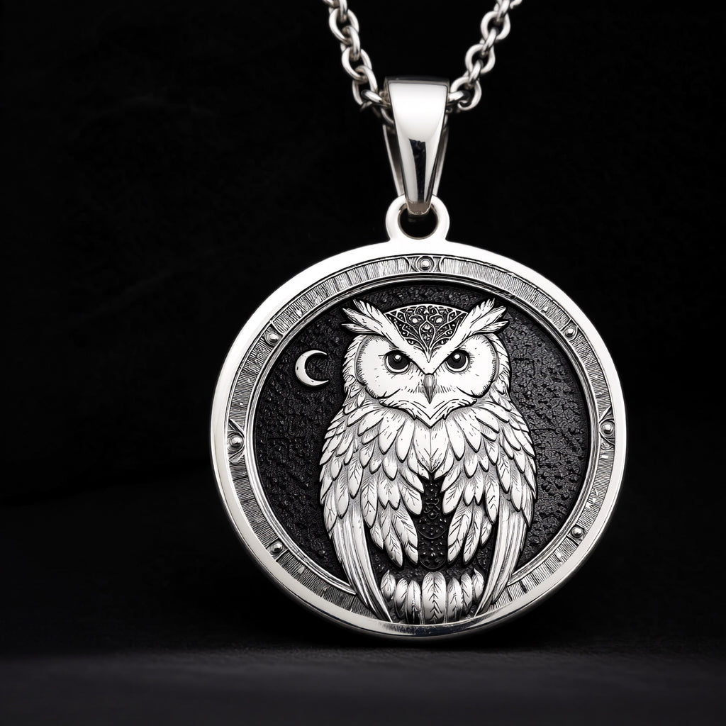 925 sterling silver Athena Owl pendant, detailed view 7.