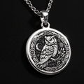 Wiccan Owl Medallion Pendant - 925 Sterling Silver