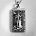 Studio front view of 925 Sterling Silver Chess Pawn Soldier Rectangle Pendant Necklace, featuring Strategic Chess Player Gift & Tactical Gamer Amulet with crisp engraved relief details.