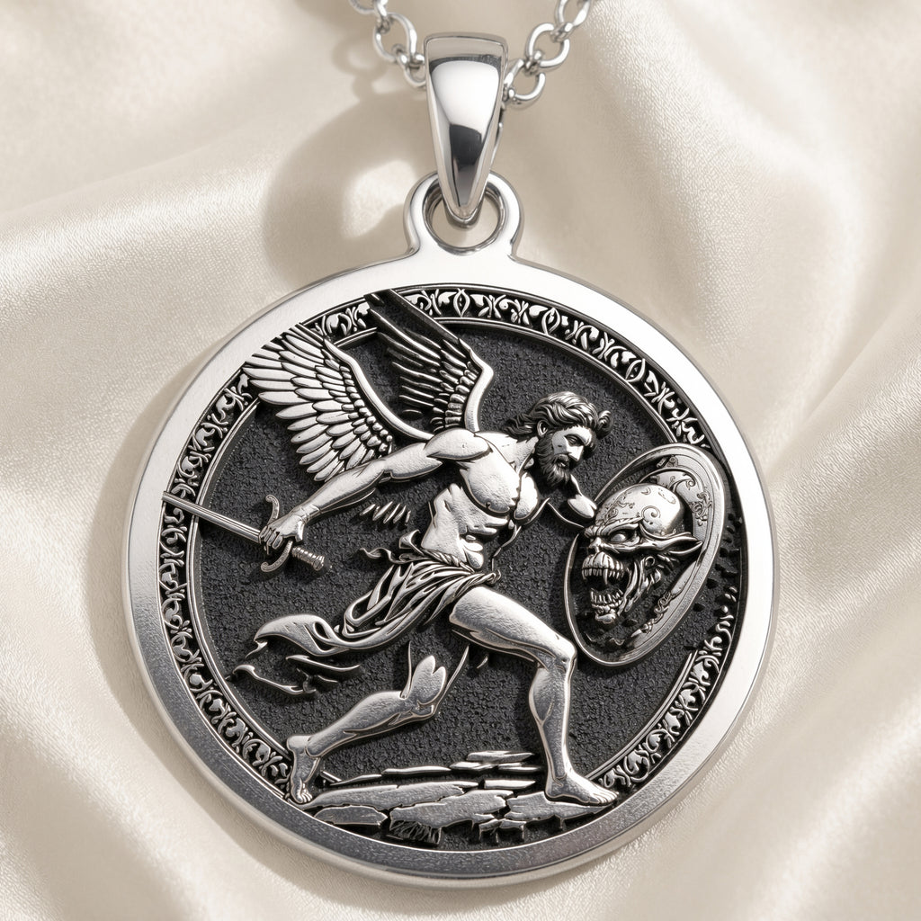 Sterling silver Perseus Greek Mythology Necklace: round  of Perseus Greek hero with eng...
