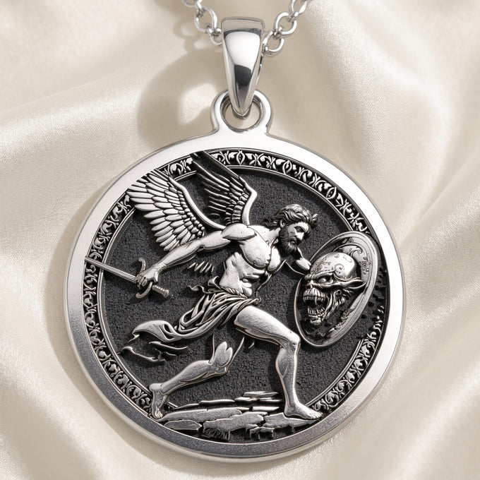 Sterling silver Perseus Greek Mythology Necklace: round  of Perseus Greek hero with eng...