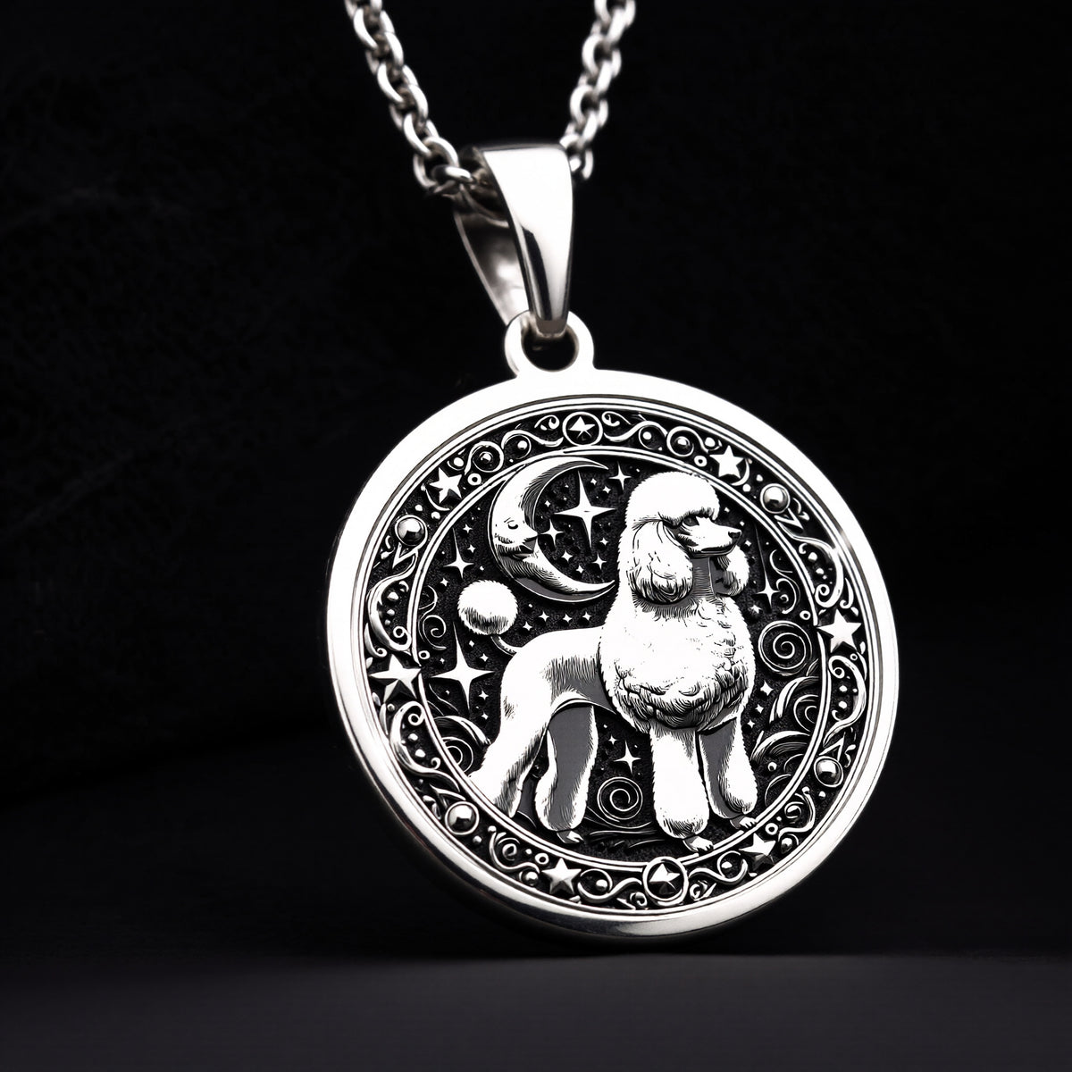 925 sterling silver Custom Poodle Dog Medallion Pendant pendant featuring a detailed design.