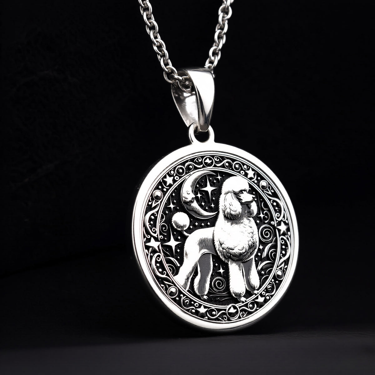 925 sterling silver Custom Poodle Dog Medallion Pendant pendant featuring a detailed design.