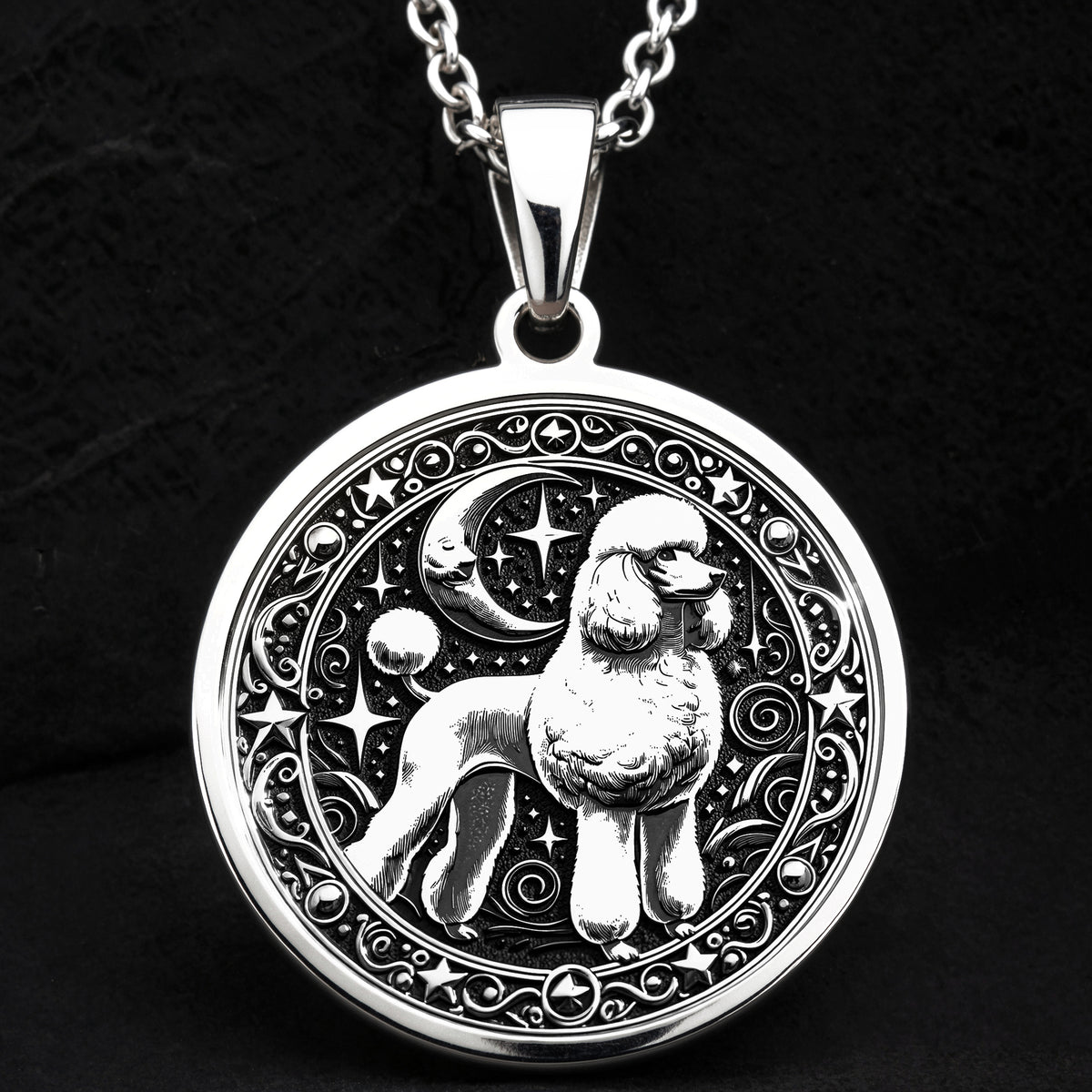 Custom Poodle Dog Medallion Pendant - 925 Sterling Silver