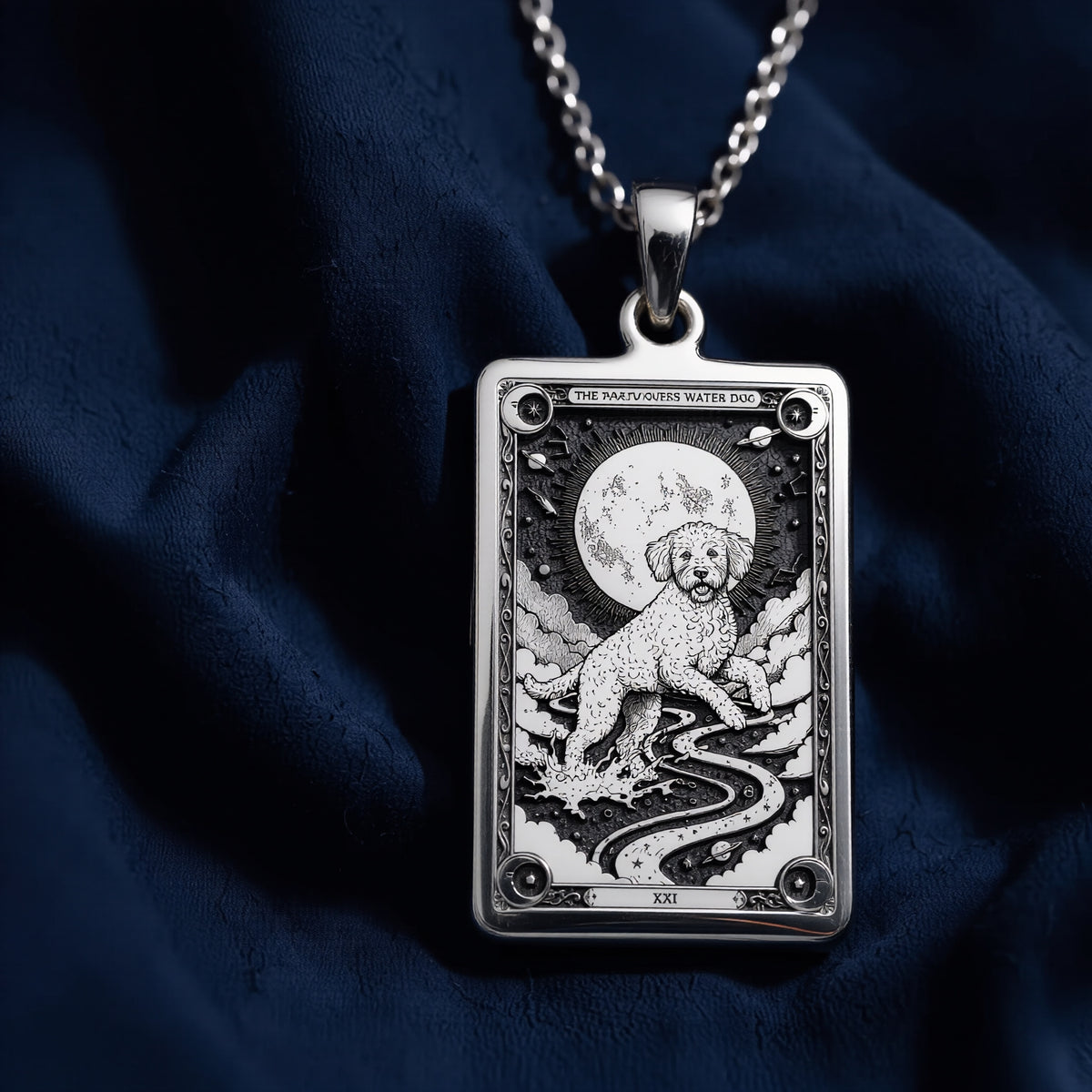 925 sterling silver Portuguese Water Dog Necklace pendant featuring a detailed design.
