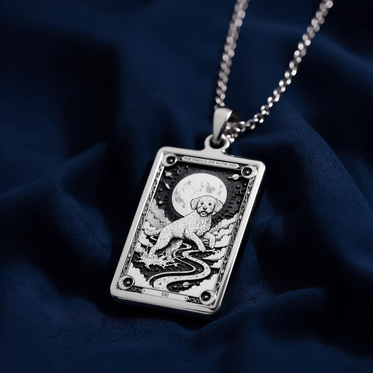 925 sterling silver Portuguese Water Dog Necklace pendant featuring a detailed design.