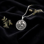 Sterling silver Poseidon & Amphitrite Pendant: round  Poseidon Greek sea god holding tr...