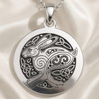 925 925 Sterling Silver Bunny Rabbit Talisman Necklace Pendants Oxidized silver pendant necklace featuring a stylized rabbit and Celtic knotwork design.