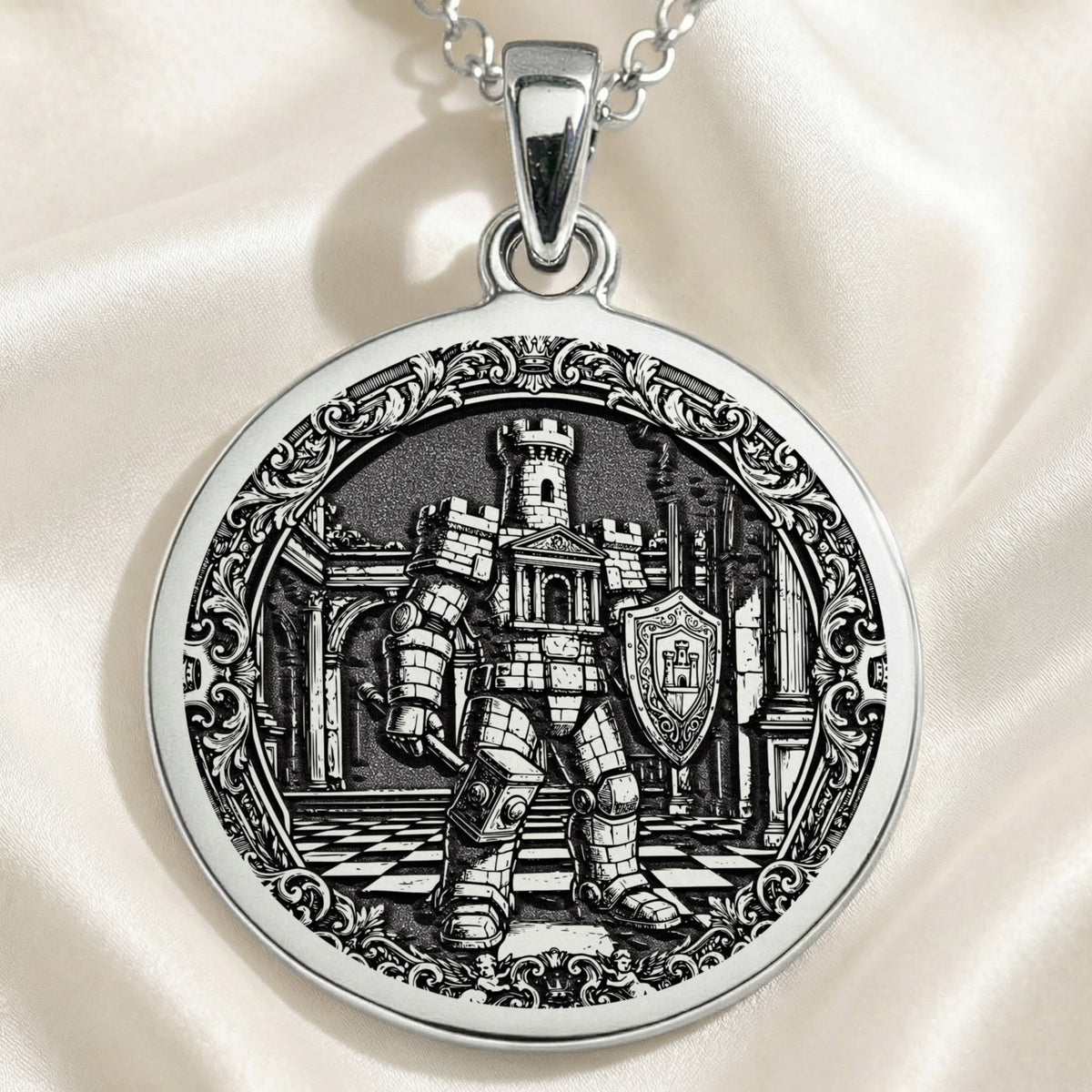 Rook Chess Coin Necklace | Silver & Plated Options - Ancient Mythology Protection Talisman