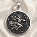 Sterling silver Sagittarius Constellation Necklace: round  of Sagittarius zodiac sign a...