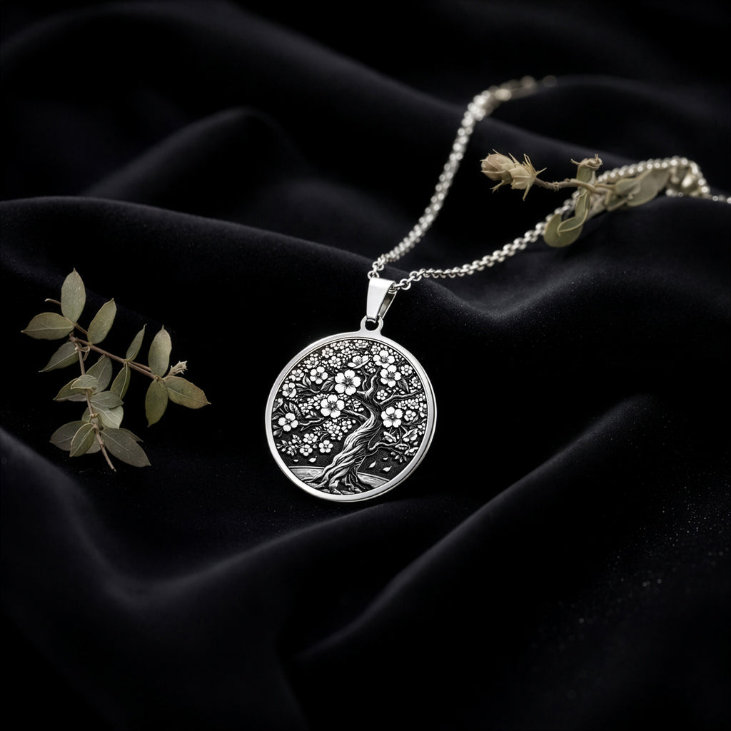 925 Sterling Silver Sakura Tree Pendant showcasing a delicate cherry blossom design, perfect for nature enthusiasts and timeless jewelry collectors.