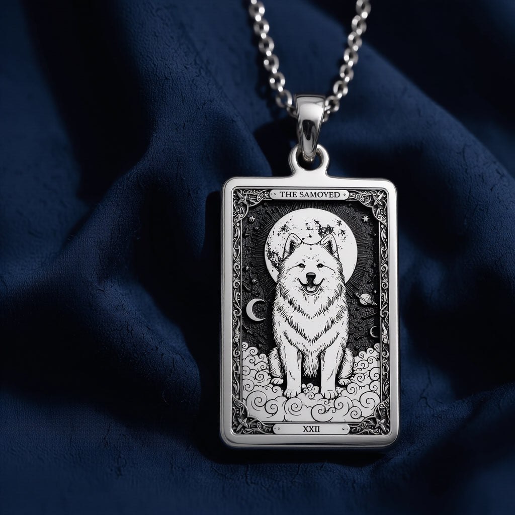 925 sterling silver Samoyed Tarot Pet Portrait Medallion pendant featuring a detailed design.