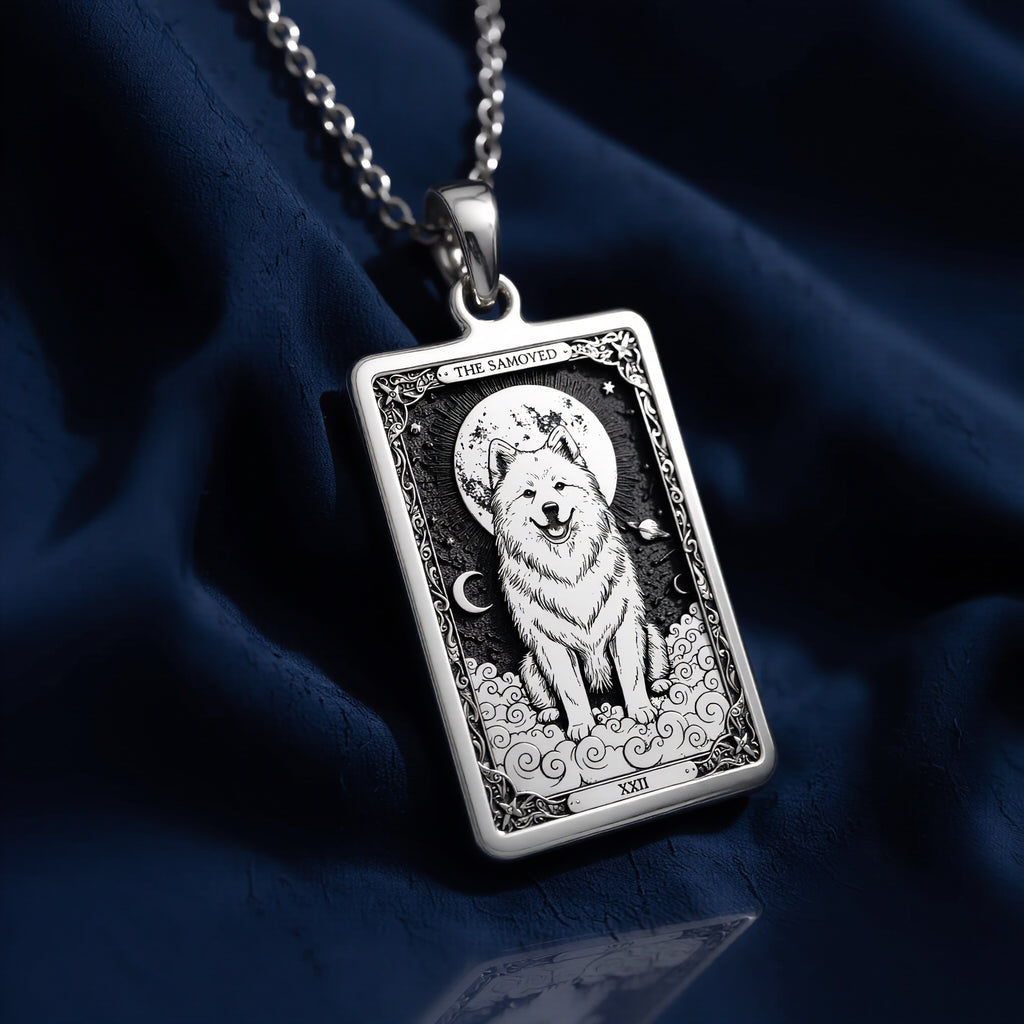 925 sterling silver Samoyed Tarot Pet Portrait Medallion pendant featuring a detailed design.