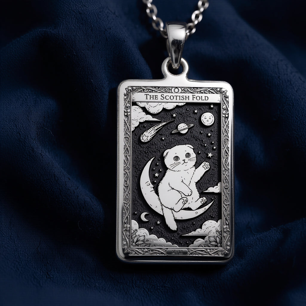 925 sterling silver Scottish Fold Tarot Necklace pendant featuring a detailed design.