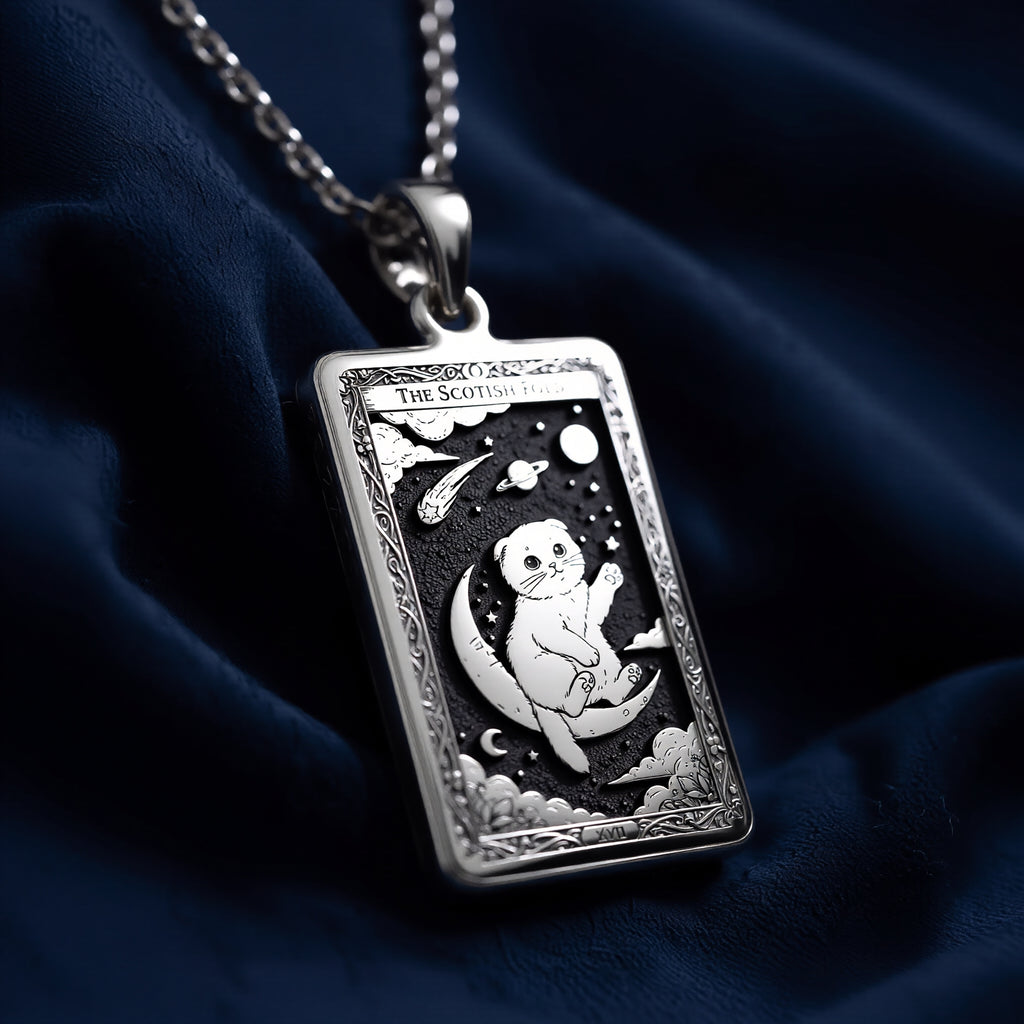 925 sterling silver Scottish Fold Tarot Necklace pendant featuring a detailed design.