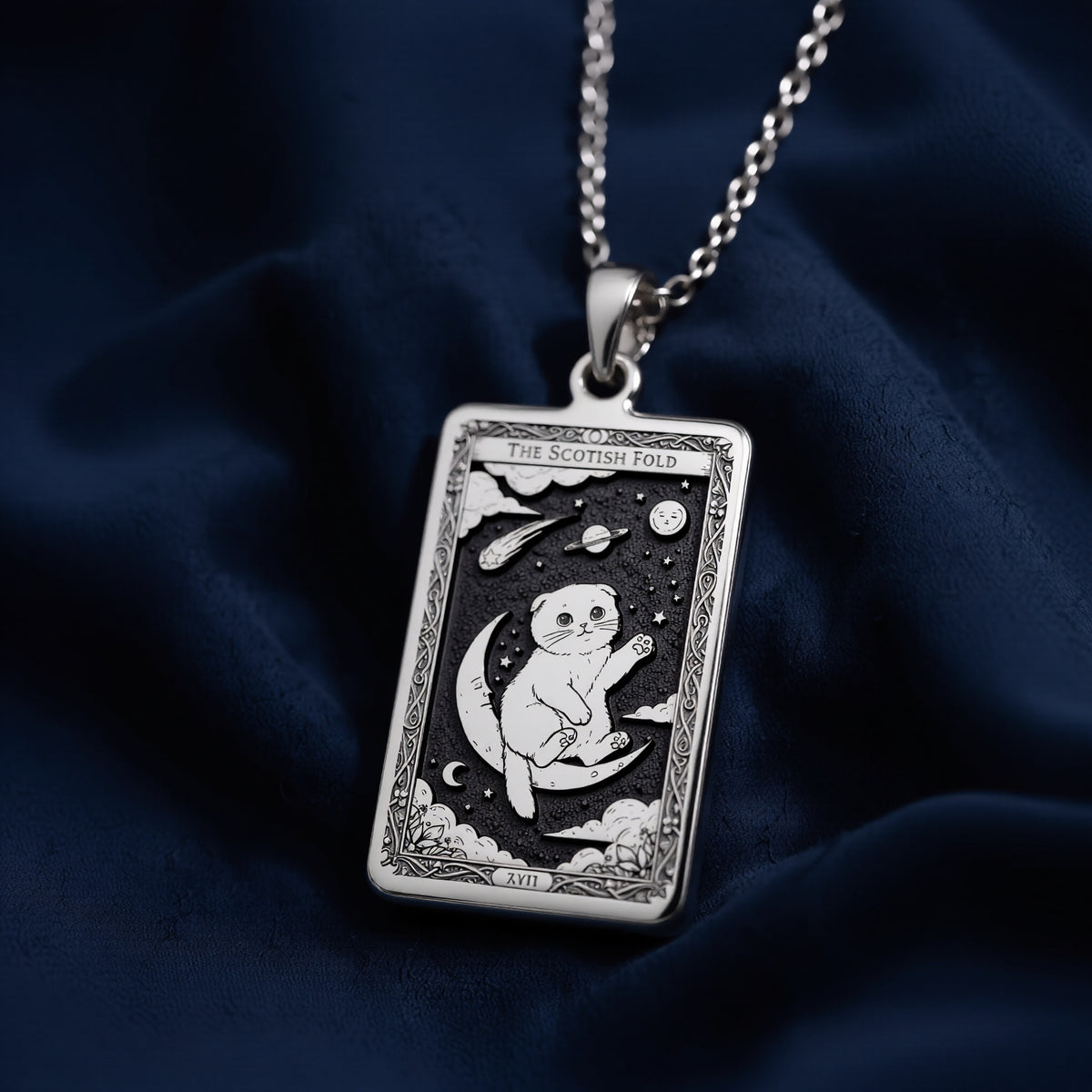 925 sterling silver Scottish Fold Tarot Necklace pendant featuring a detailed design.