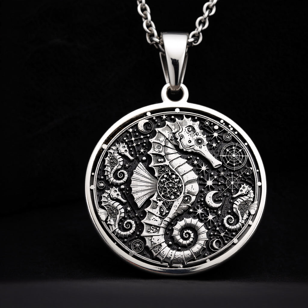 925 sterling silver Seahorse Nautical pendant, detailed view 6.