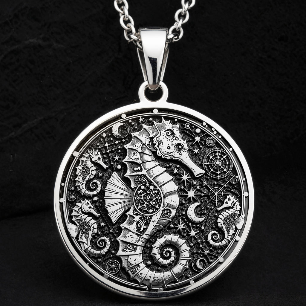 925 sterling silver Seahorse Nautical pendant, detailed view 8.
