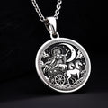 Selene Necklace made in 925 Sterling Silver with a detailed Greek Moon Goddess medallion. Elegant celestial jewelry for mythology enthusiasts and a perfect gift for birthdays, anniversaries, or any special moment.