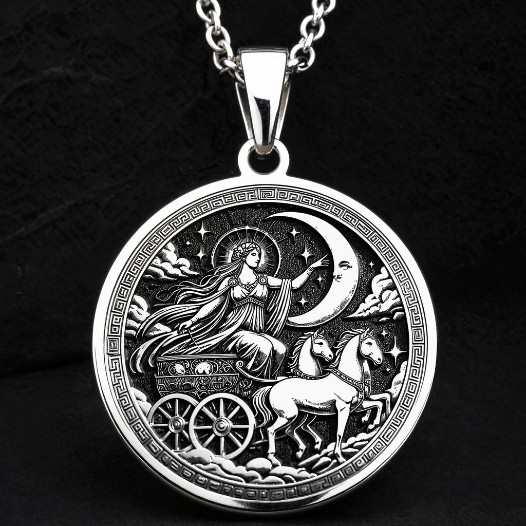 Selene Greek Moon Goddess Celestial Necklace — Solid 925 Sterling Silver gift presentation view