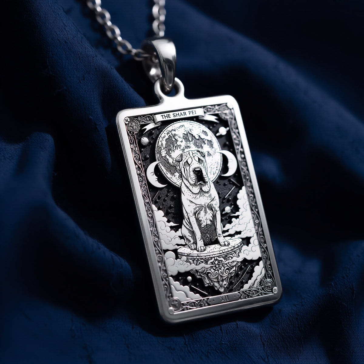 A striking 925 sterling silver Shar-Pei charm. The art shows the celestial dog, a meaningful piece of jewelry for a pet owner.