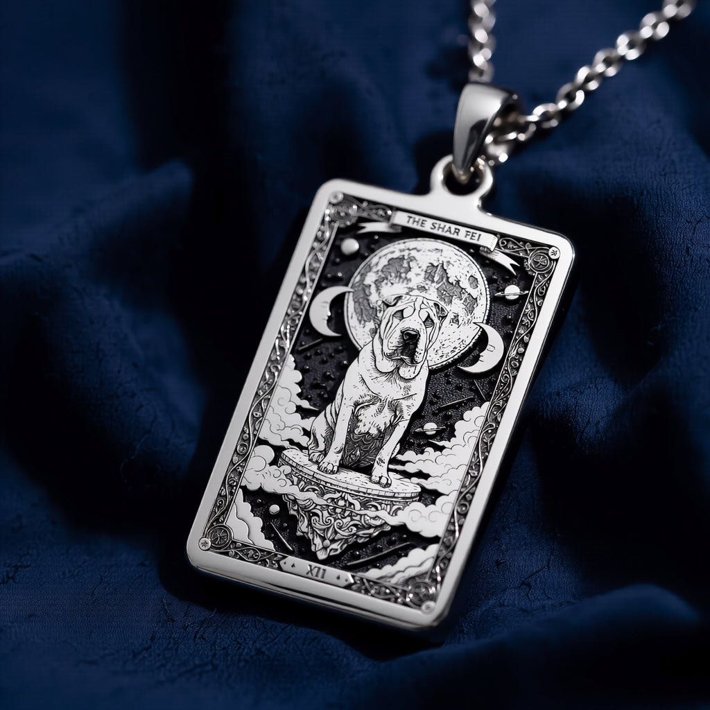 A personalized 925 sterling silver Shar-Pei necklace. This gift celebrates the devoted heart of the Shar-Pei, a cherished pet memorial keepsake.