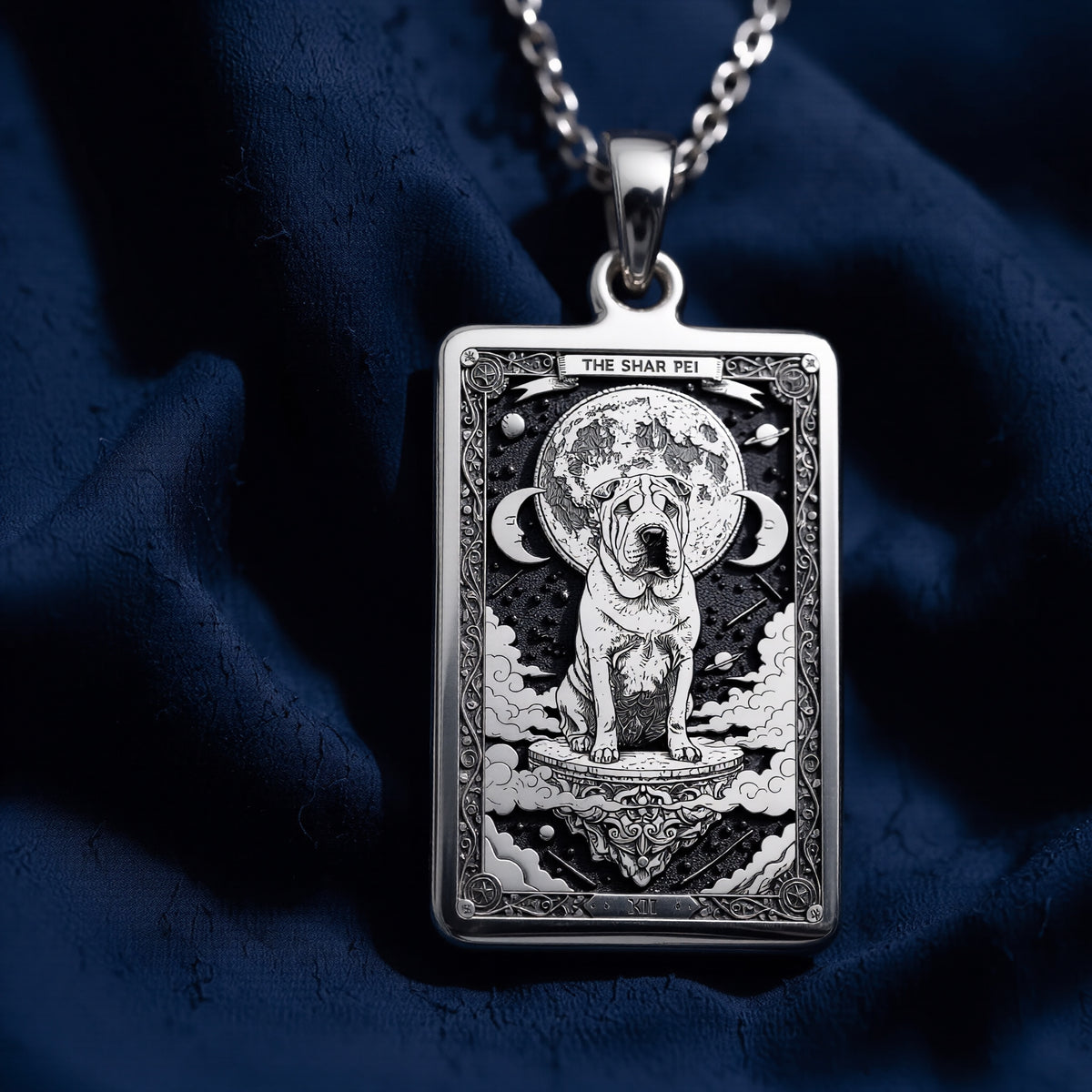 925 sterling silver Shar Pei Guardian Dog Medallion Pendant pendant featuring a detailed design.