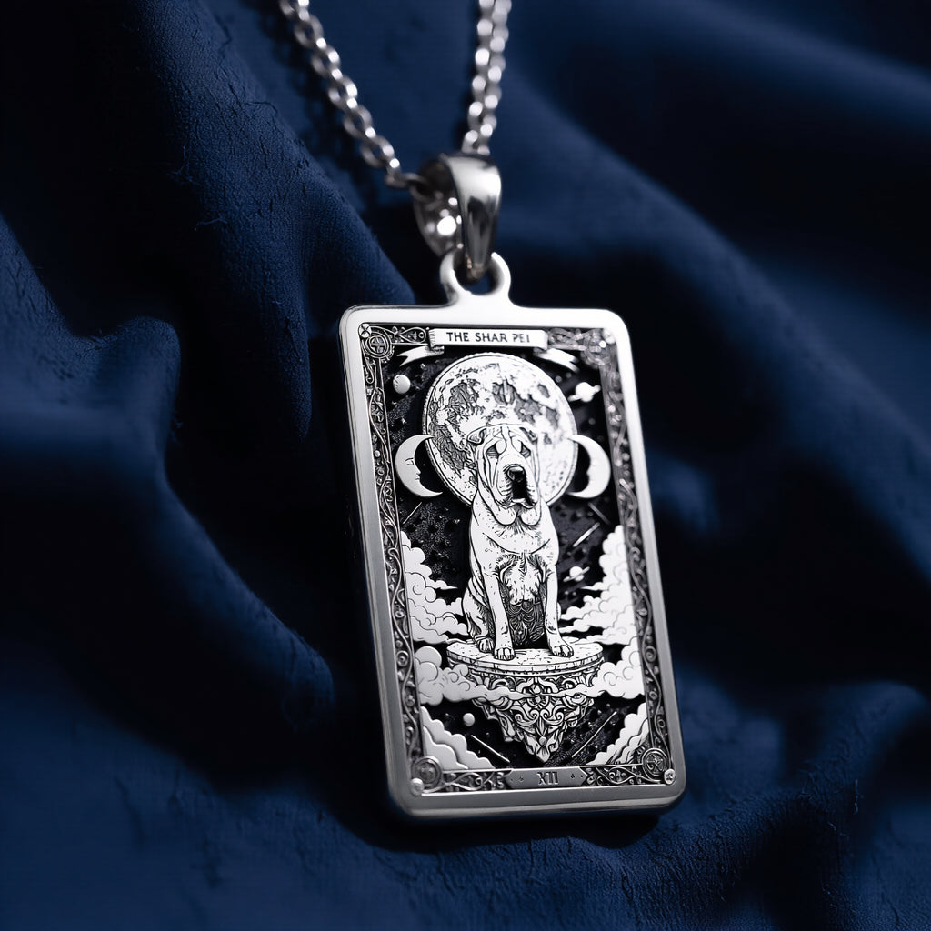 925 sterling silver Shar Pei Guardian Dog Medallion Pendant pendant featuring a detailed design.