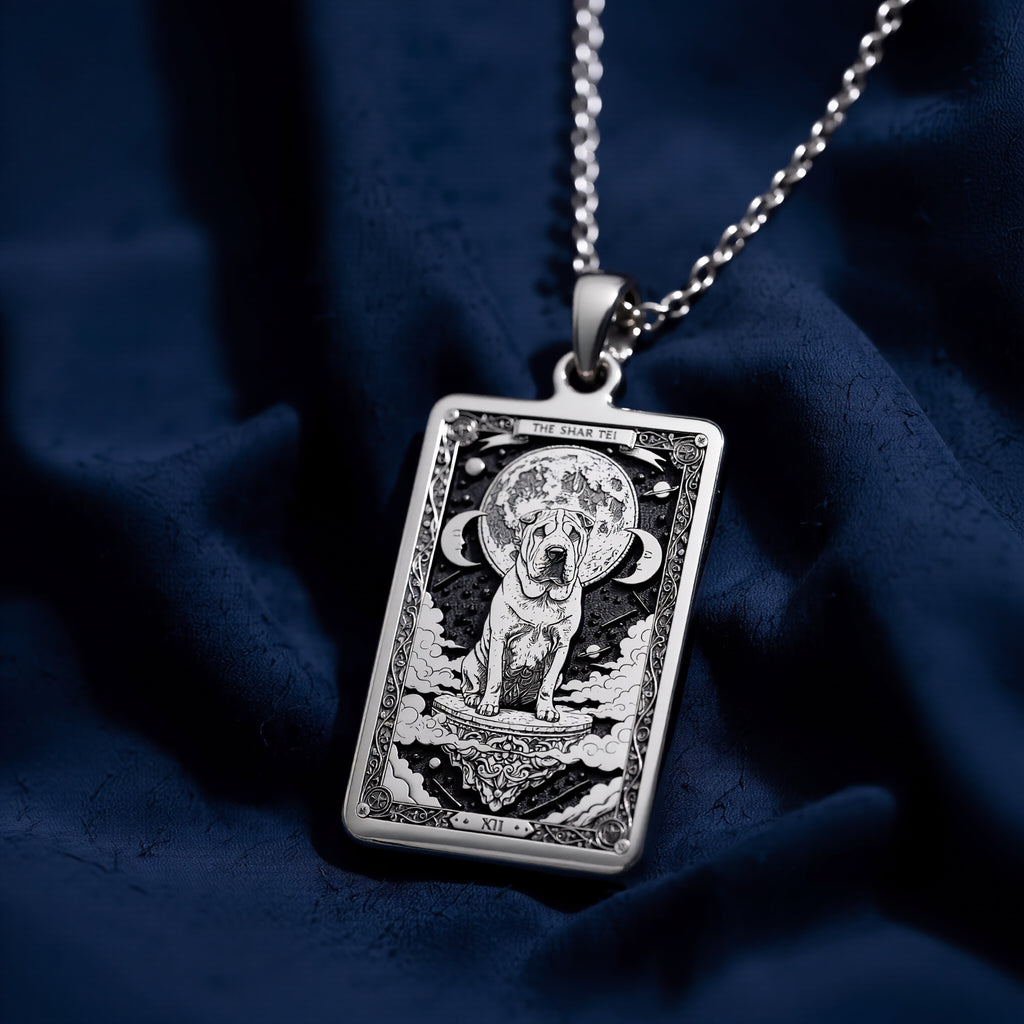925 sterling silver Shar Pei Guardian Dog Medallion Pendant pendant featuring a detailed design.